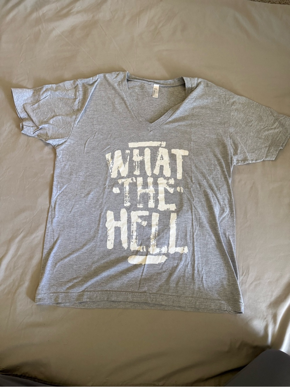 Men's Gray V-Neck Graphic Tee - "What The Hell"